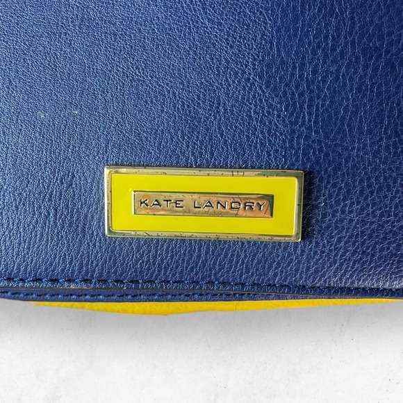 Kate Landry Navy Blue Mustard Yellow Faux Leather Magnetic Crossbody Bag‎ Purse - Picture 6 of 14